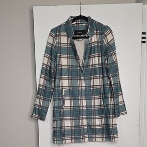 Forever 21 Teal and Cream Plaid Trench Coat